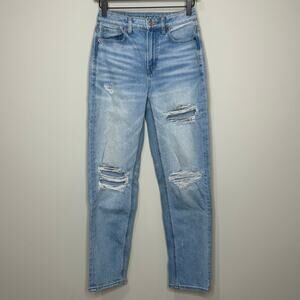 American Eagle Outfitters Mom Straight Jeans Size 0 Distressed Stretch